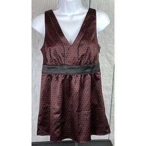 New York & Company Size 4 Sleeveless V-Neck Satin Top Black Red Empire Waist